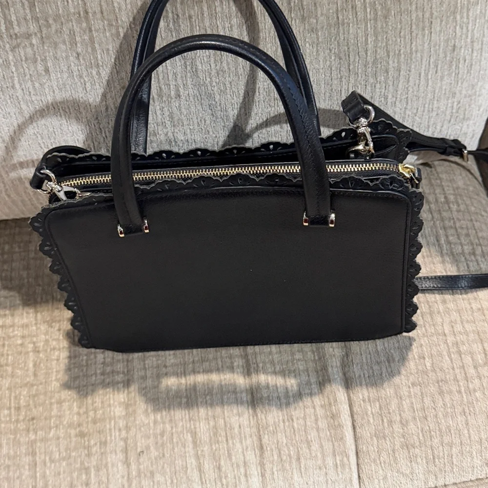 Kate Spade Black Scallop Lace Satchel 8 x 11 detachable strap gently used - Picture 5 of 12